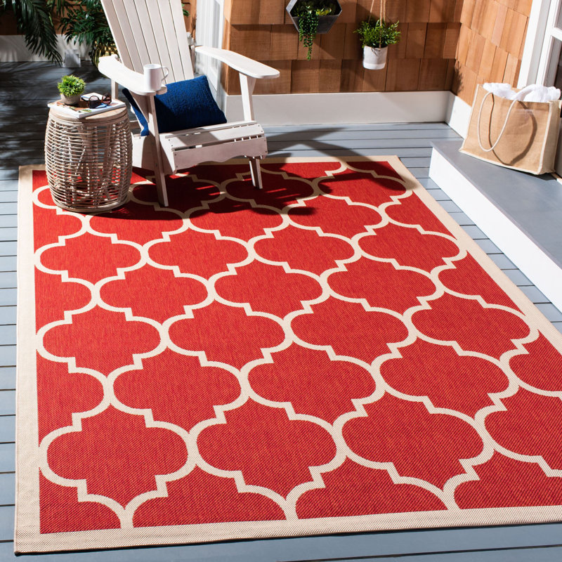 Three Posts™ Adelia Geometric Red/Beige Indoor/Outdoor Area Rug & Reviews